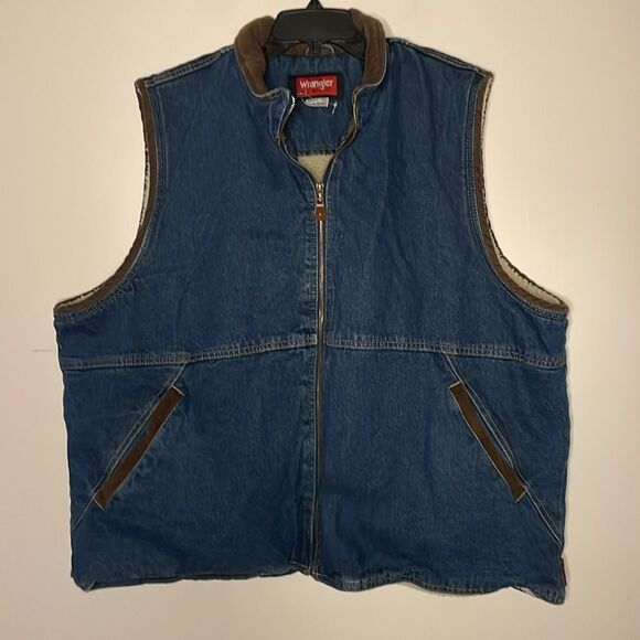 Wrangler Other - Wrangler Hero- Full Zip Denim Corduroy Sherpa Lined Blue Jean Vest Men's Size 3X